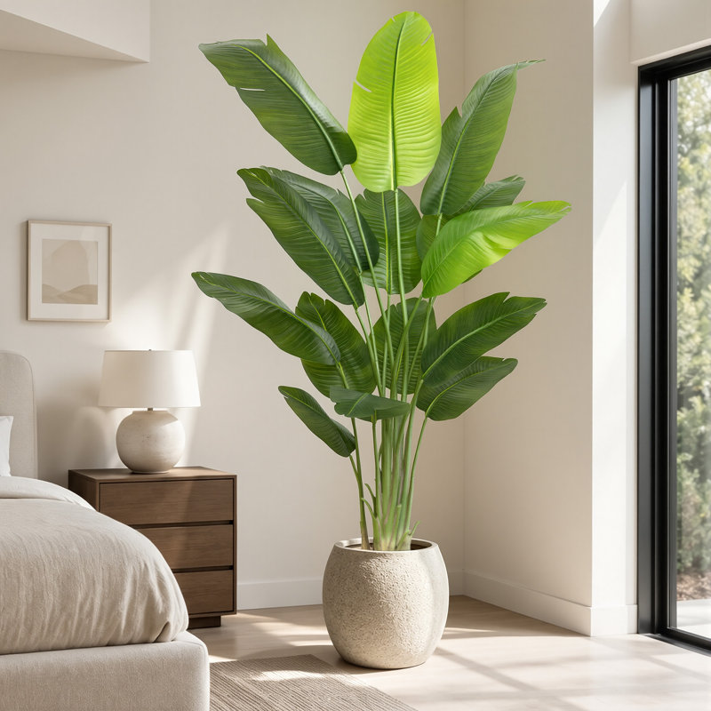 Arbre de paradis artificiel 6,5 pi en pot de ciment noir - grande plante tropicale artificielle pour la décoration de plancher intérieur (sans pot)