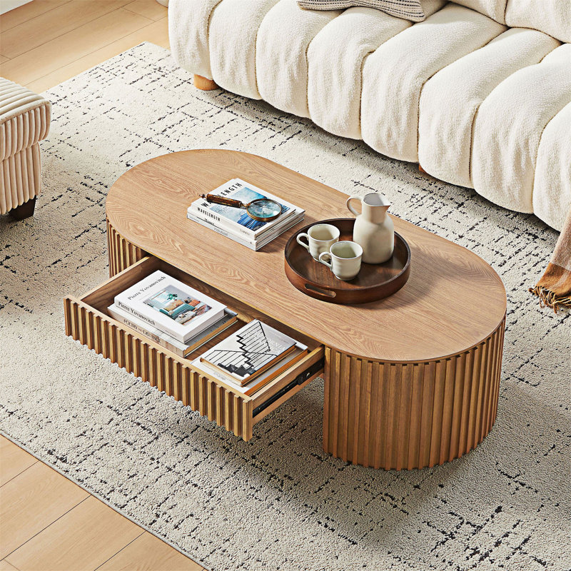Table basse en bois avec tiroir, Chêne