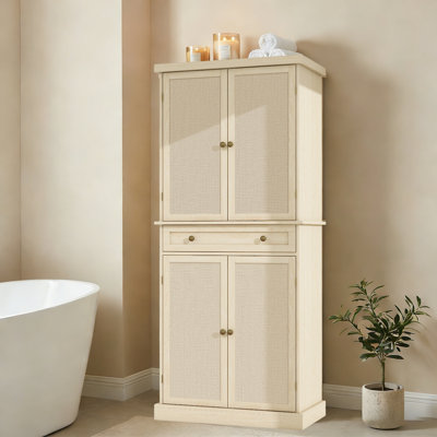 72"Tall Bathroom Storage Cabinet With4 Rattan Doors , 1 Drawers & Adjustable Shelves, Pantry, Linen