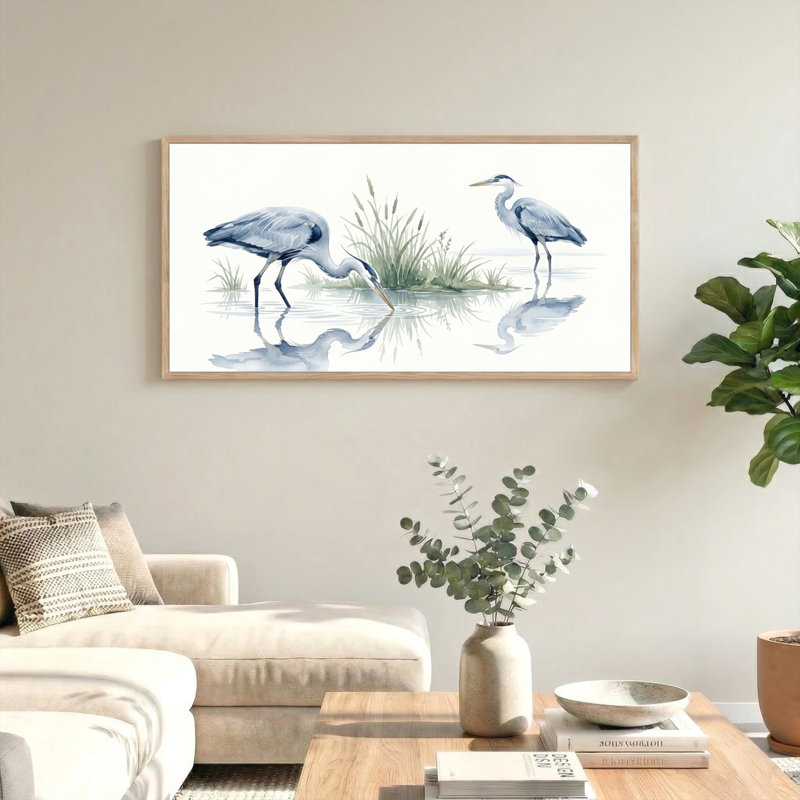 Ensemble de 1 tableau mural aquarelle Héron, L 40 po x H 20 po, Naturel