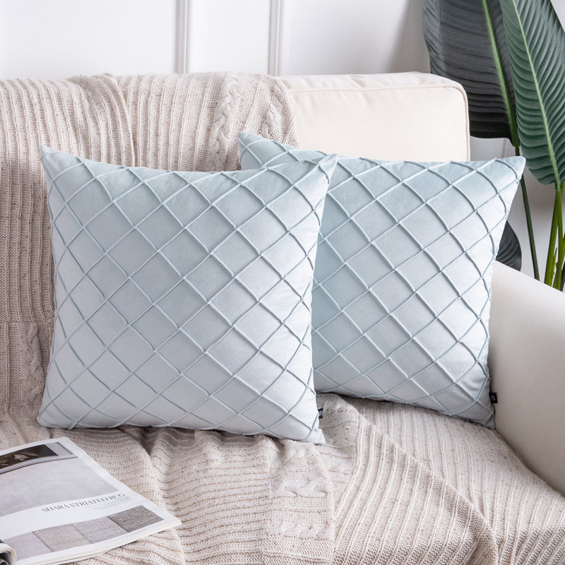 Square 18" Velvet Throw Pillow, Diamond Textured Decorative Pillows, Light Blue, Pillow Cover Only - No Insert