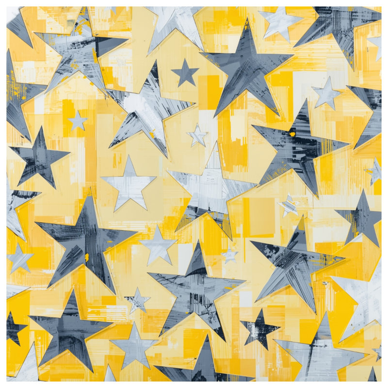 Tapisserie murale étoiles jaunes et grises - décoration murale étoiles, H 50 po x l 60 po avec 4 œillets