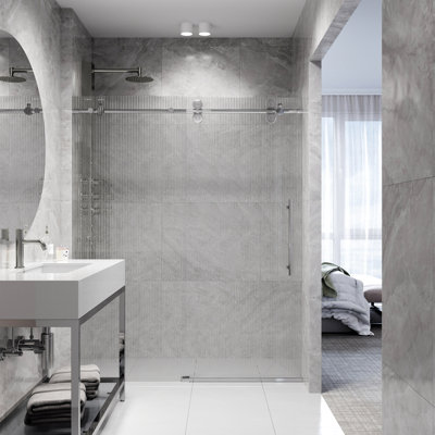 Elan 56-60" W x 74" H Sliding Frameless Shower Door with 3/8" Fluted Glass
