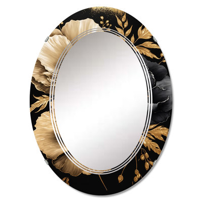 Pantilimon Black And Gold Hibiscus II - Floral Hibiscus Wall Mirror