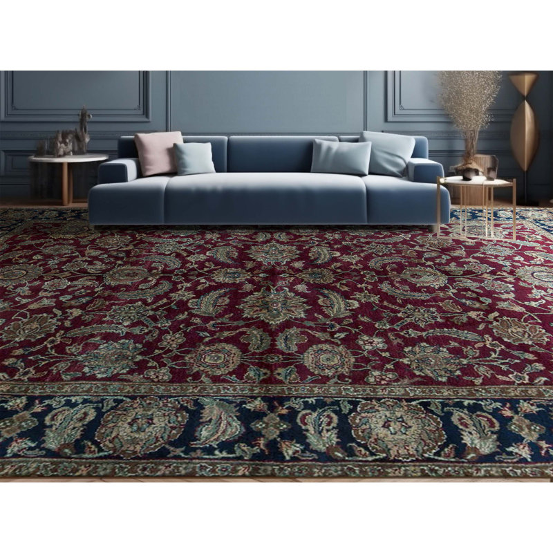 Sona Wool Oriental Area Rug in Red/Navy