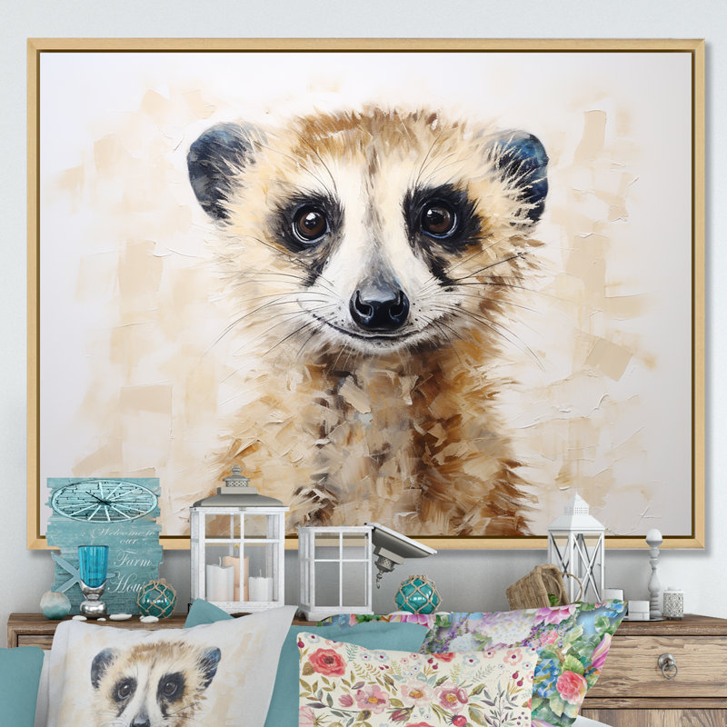 Minimalisme Meercat Portrait sur toile, Cadre flottant brun, H 24 po x l 32 po x P 1 po