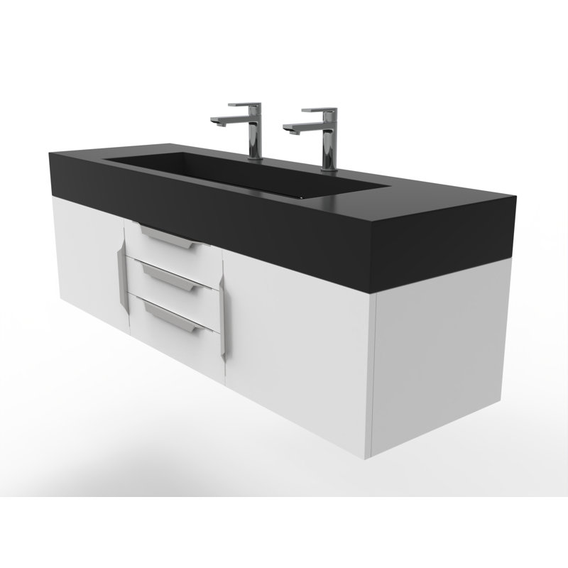 Ensemble de meuble-lavabo simple 60 po Nile, Noir, Blanc, Nickel brossé
