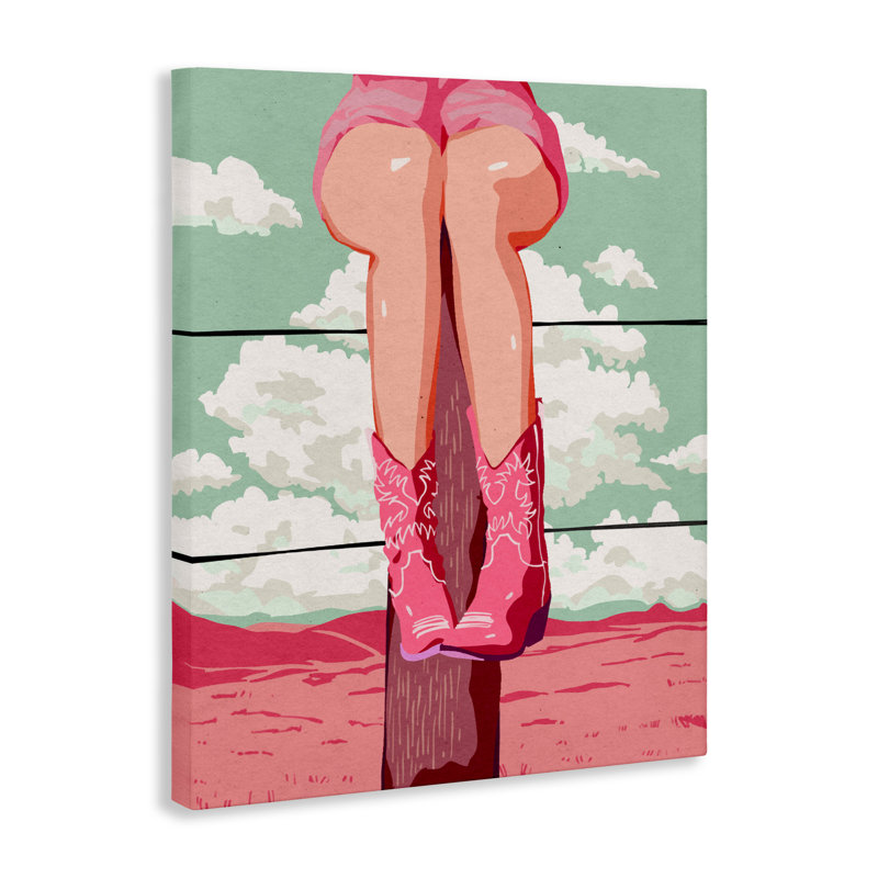 Cowgirl sur toile de poteau de clôture, design par Ziwei Li, H 40 po x l 30 po