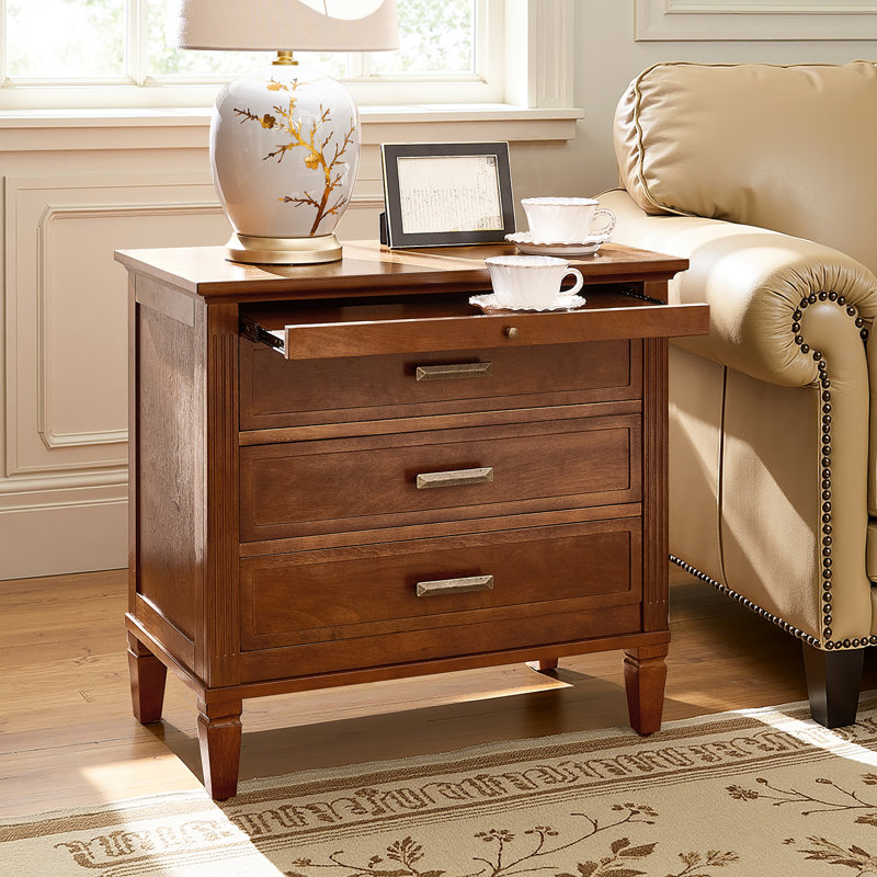 Table de bout transitionnelle à 3 tiroirs avec prises USB intégrées de type C 28,5 "Launcelot Eliseo, Noyer