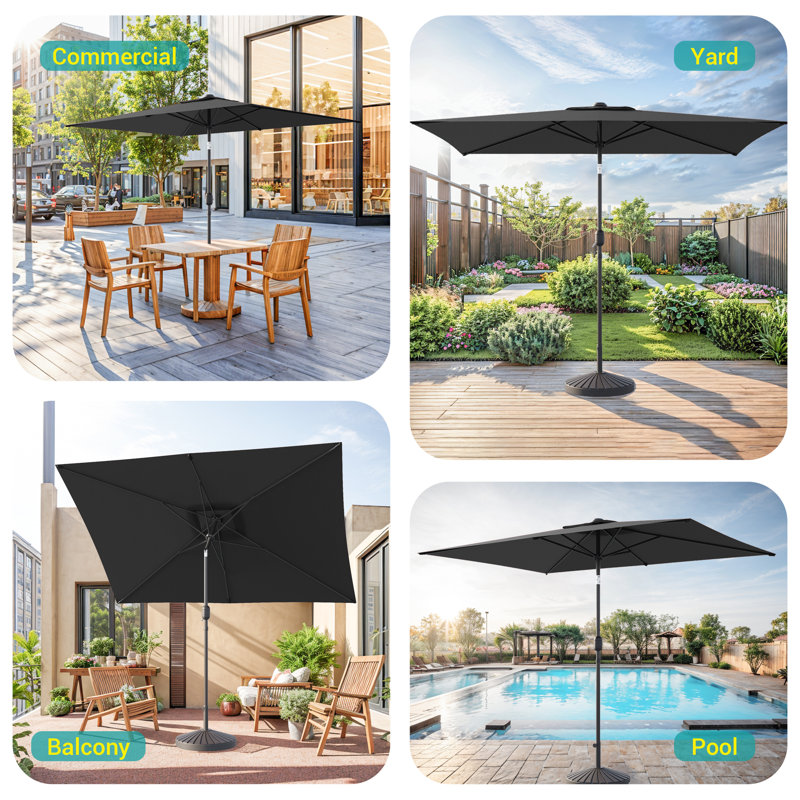 Parasol de marché rectangulaire lumineux 120 po x 78 po Odis, Noir