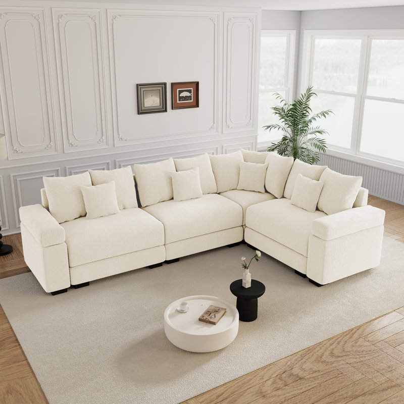 Canapé modulaire surdimensionné surdimensionné avec coussins décoratifs, tissu velours côtelé de qualité supérieure, conception ergonomique, assemblage facile, pour le salon.