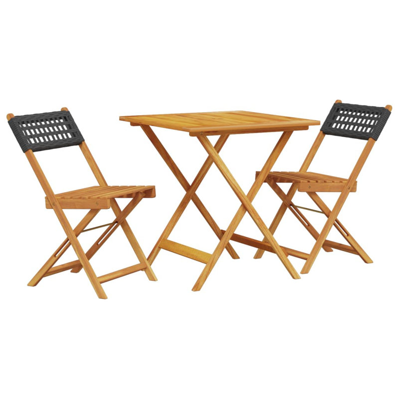 2 - Person Wood Patio Dining Set with Round Table, Black/Brown