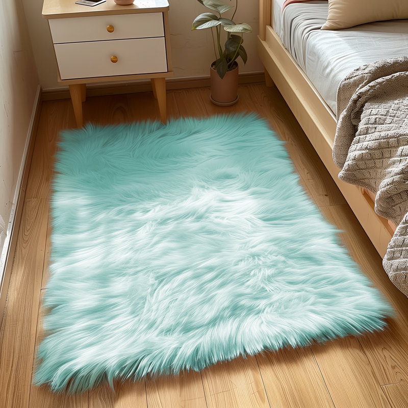Tapis à poils longs Haja Turquoise, Rectangle 4 pi x 6 pi