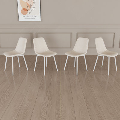 Un ensemble de 4 chaises de salle à manger, de chaises de cuisine modernes, de chaises rembourrées en lin et de robustes chaises de salle à manger en métal blanc. Chaise de salle à manger en tissu (beige)