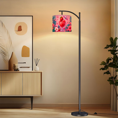 Lampe sur pied à arc avec abat-jour réglable Sorbet aux fraises Bol en verre Fleurs tropicales Lampe sur pied rose 3 températures de couleur Lampe à mât haut avec interrupteur à pédale pour Kitchen Cafe Home Bar Decor