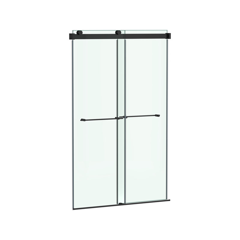 Matte Black Frameless Sliding Shower Door with Tempered Glass