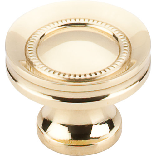 Button Faced 1 1/4" Diameter Round Knob, Polished Brass