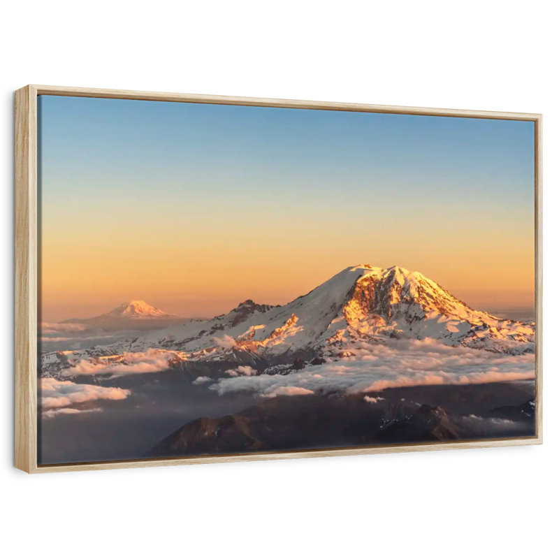 Winter Cascade Range, 19" X 13", Floating Frame Natural Wood
