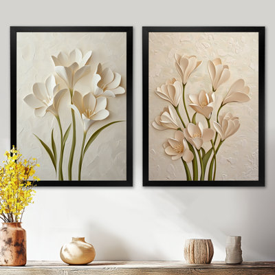 «Calm Freesia Minimal Bloom I - Iris», ensemble de 2 reproductions d'art mural floral traditionnel