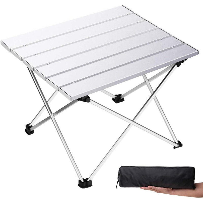 Table de camping pliante avec plateau en aluminium pour le sable et sac de transport, Blanc