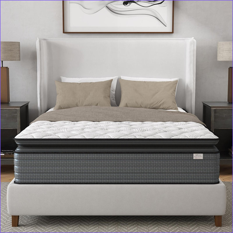 Mattresses, NapQueen Isabella 14" Twin Hybrid Pillow Top Mattress, CertiPUR-US, Made in USA | Foam+Spring | Light Gray+Ivory