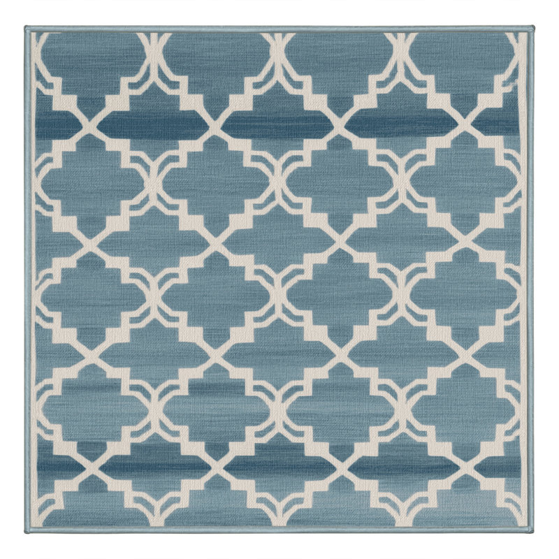 Tapis bleu en treillis lavable à la machine, Carré 3 pi