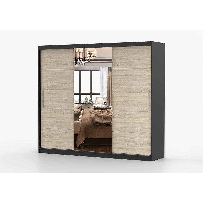 2 Door Laminate Wardrobe, Black front/Sonoma Oak doors