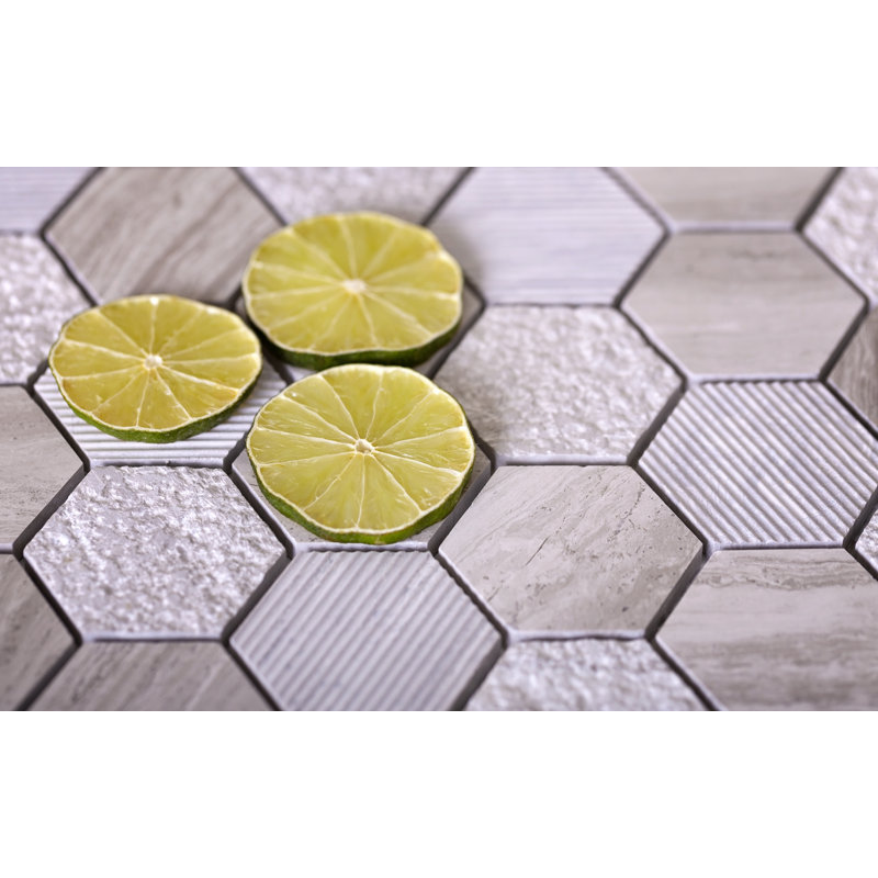 Textured Honeycomb Hexagon Marble Mosaic Tile, Gray