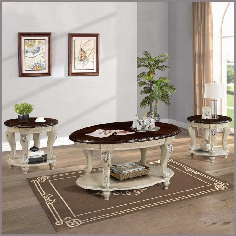 Table basse ovale antique de 42 po pour le salon, pieds en bois massif, facile à assembler et amp; Vaste espace de rangement