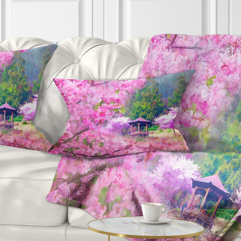 Fleurs de cerisier japonais - Coussin décoratif à imprimé floral, Rectangulaire, 12 po x 20 po