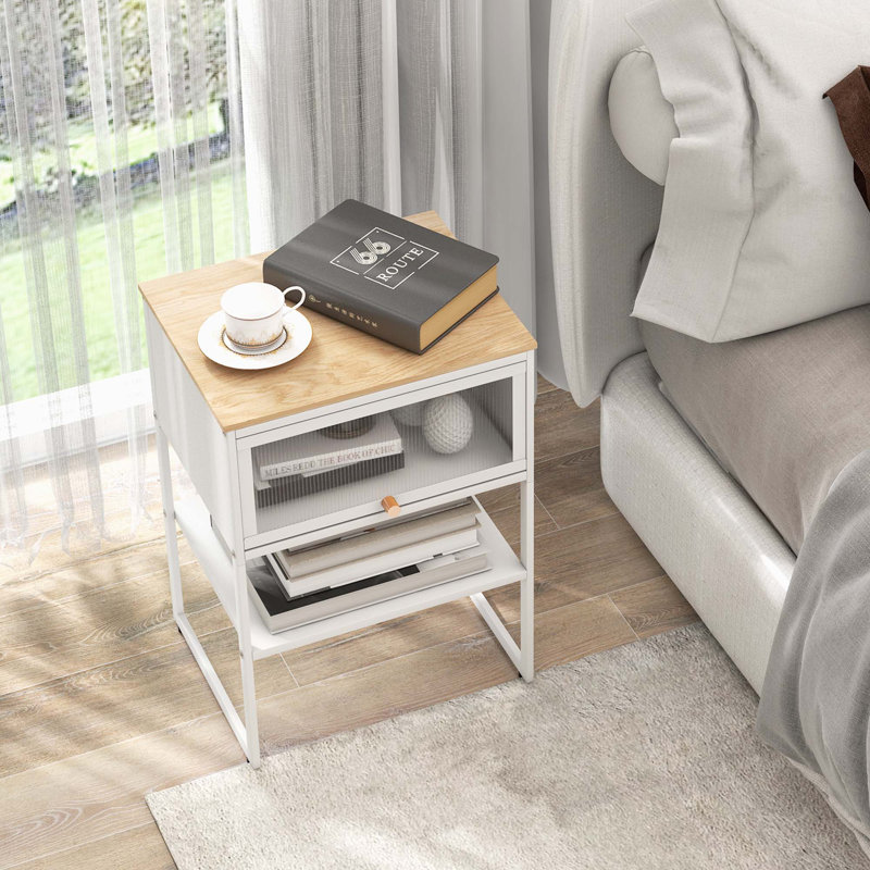 Ebern Designs Home Nightstand 3-tier Storage Table With Open Shelf Heavy-duty Metal Frame, Individual