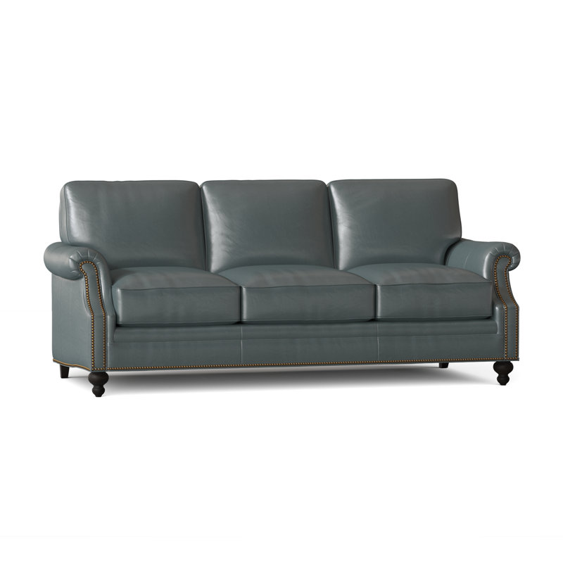 West Sofa, Aline Fumo Genuine Leather, Cobblestone, French Natural