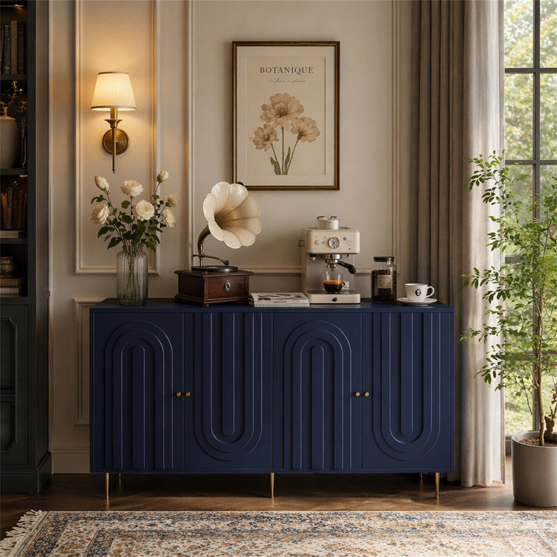 Armoire de rangement Buffet Modern, H 33,46 po x l 59,84 po x P 15,75 po, Bleu