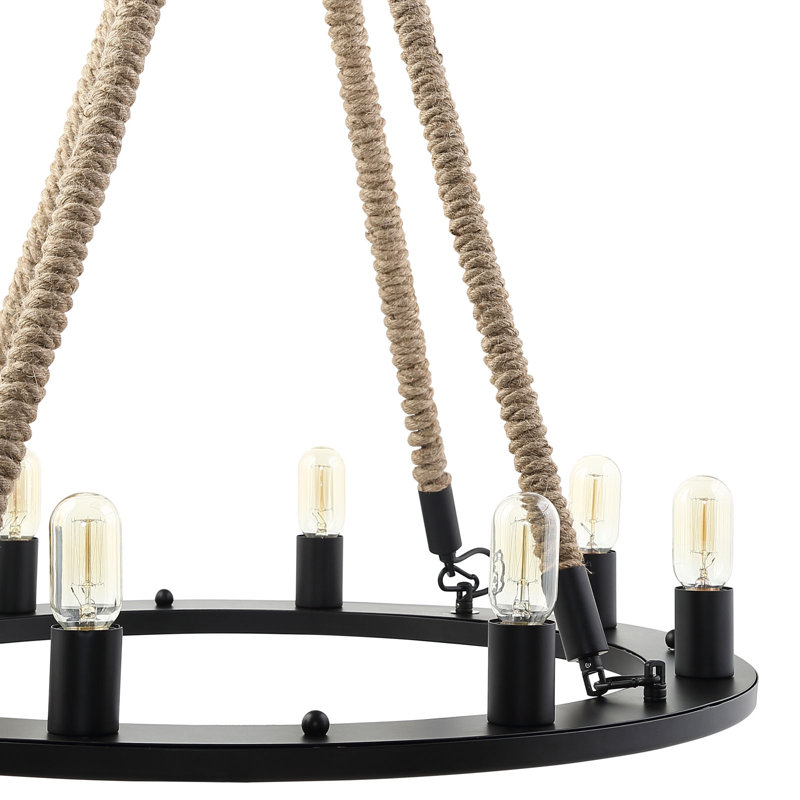 Black Rope and Steel 8-Light Chandelier