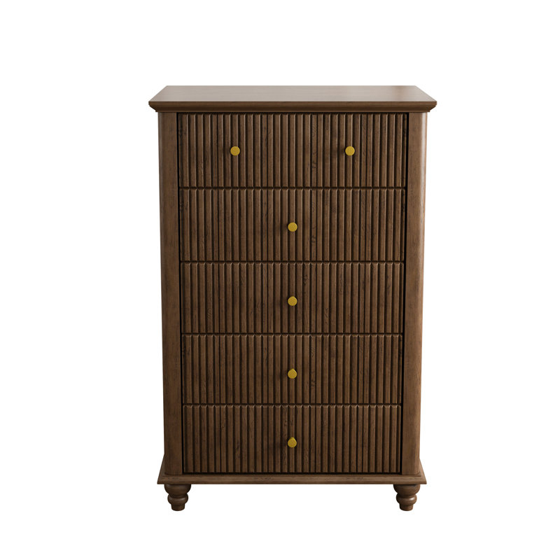 Commode 5 tiroirs cannelée, Noyer