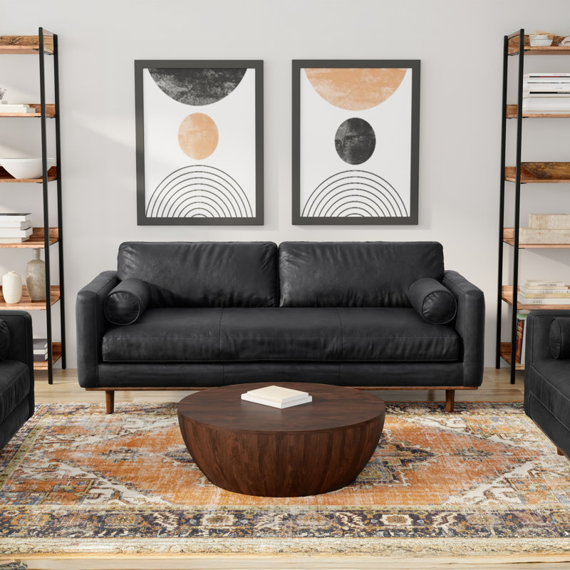 Morrison Genuine Leather Sofa, Mid-Century Modern Couch for Living Room, Handcrafted with Removable Cushions, 89" W
