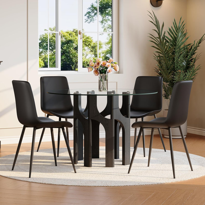 Ensemble de table de salle à manger 46 po pour 4 personnes, Noir, 5 pièces: table, 4 chaises, Black