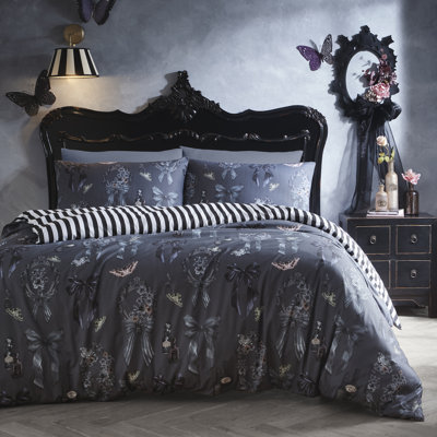 Bows Noir Cotton Blend Striped Duvet Cover Set
