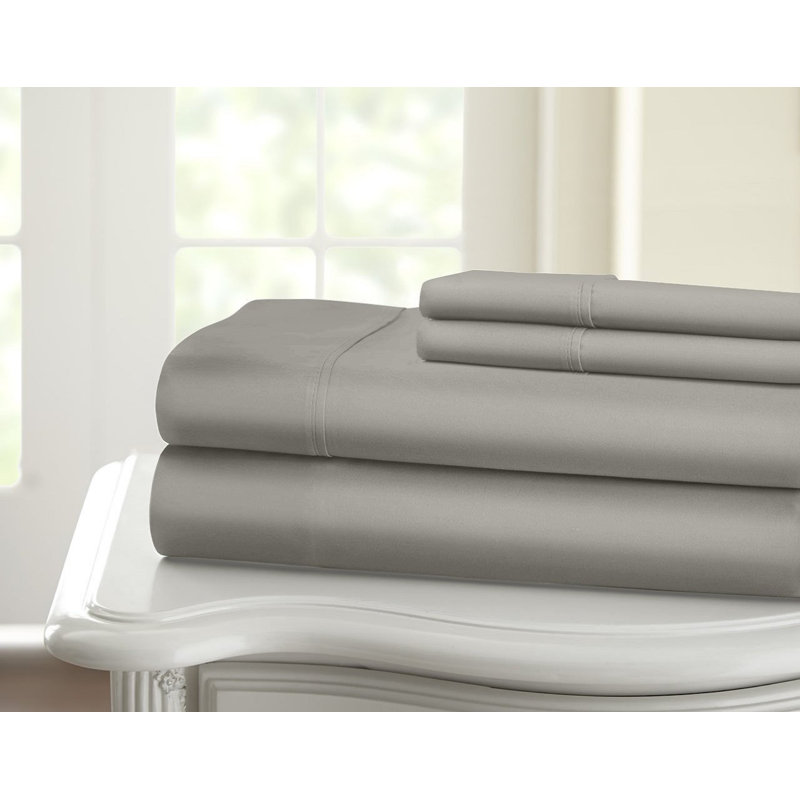 Egyptian Cotton Sateen Sheet Set, Gray, Full Sheet Set + Fitted Sheet + 2 Pillowcases