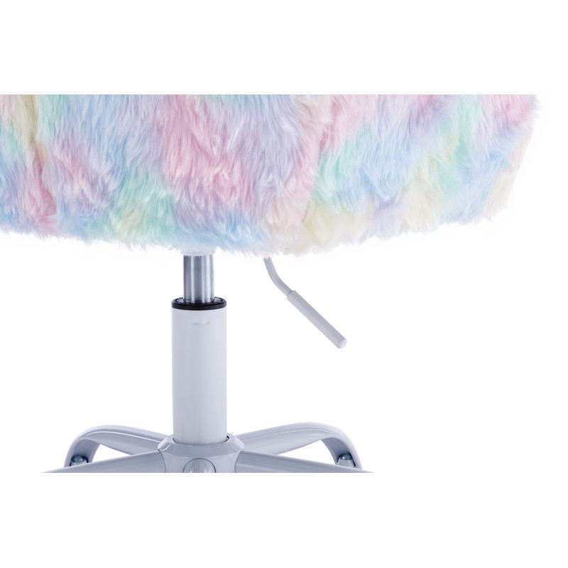 Caraballo Kids Personalized 19.5 in. Desk or Activity Chair Desk / Activity Chair and Ottoman, Rainbow Faux Fur
