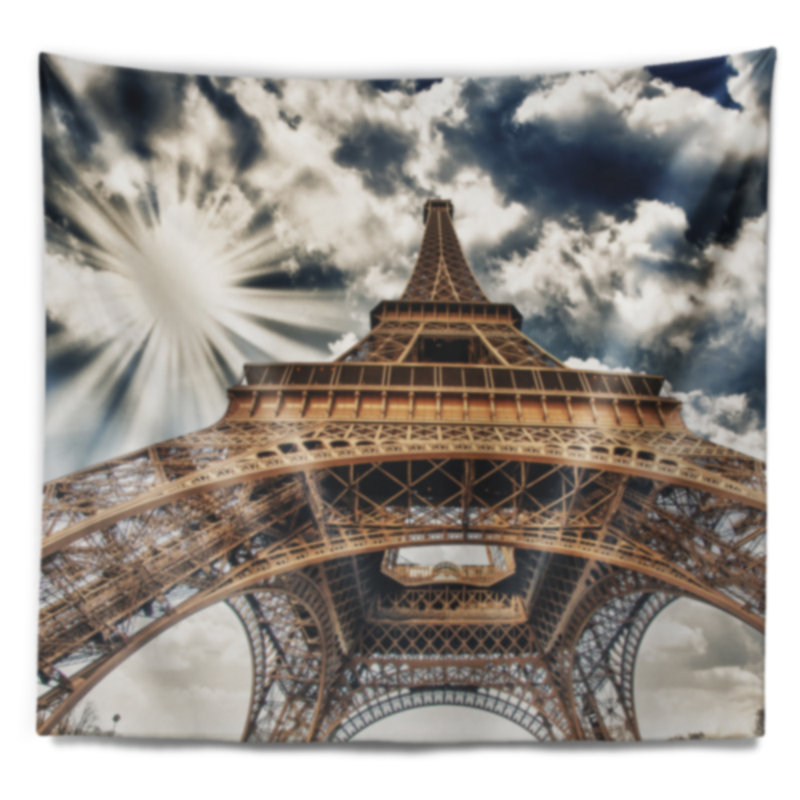 Paysage urbain fisheye vue de paris tapisserie de la tour eiffel, H 50 po x l 60 po