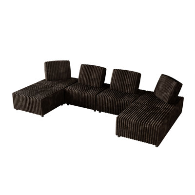 6-Piece Brown Velvet Modular Chair, Corner & Ottoman Set