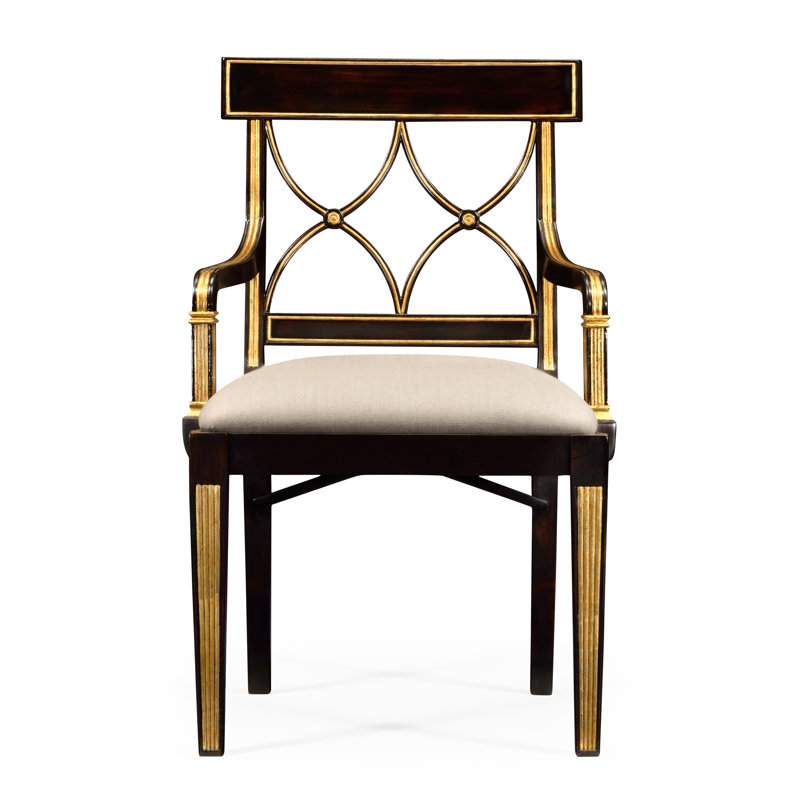 Upholstered Arm Chair, Tan, Medium Antique Mahogany