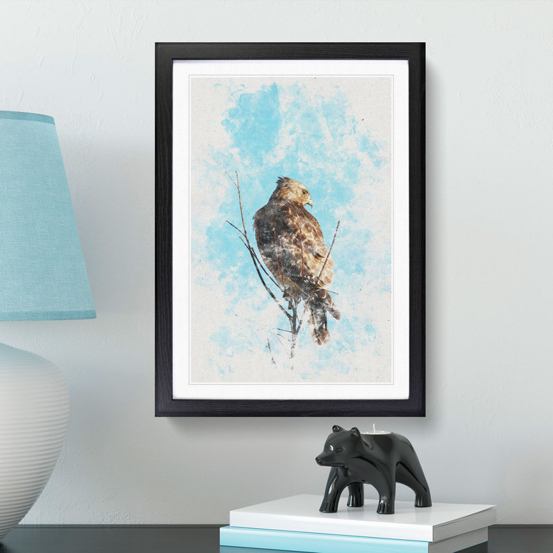 Hawk Perched In A Tree Watercolour - Picture Frame Graphic Art, 87cm H x 62cm W x 2cm D, Black Framed
