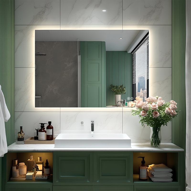 Anti-Fog & Dimmer Memory Function Tempered Glass LED Backlit Mirror with ETL, 48" x 32"