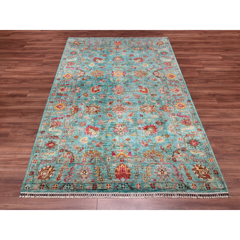 Tapis bleu sarcelle en laine et coton Original