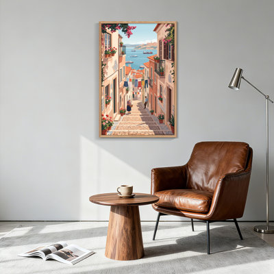 Ensemble d'un tableau sur toile représentant une rue méditerranéenne