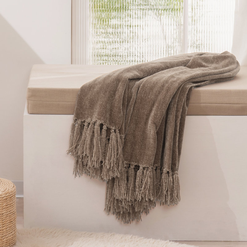 Jeté en chenille douce, Brun moka, L 60 po x l 50 po