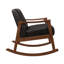 Chaise berçante en similicuir brun foncé avec structure en bois d'hévéa massif, fauteuil d'appoint Mid-Century moderne capitonné