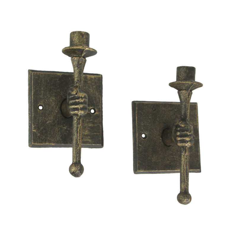 Ensemble de 2 bougeoirs muraux en fonte au fini bronze antique de style rustique Western - ensemble de 2 - 4,5 x 3,5 x 8 po